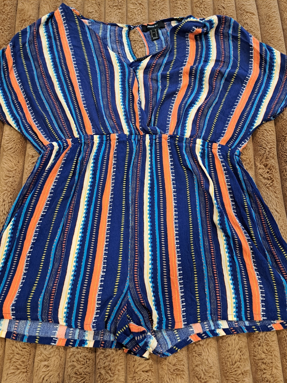 Women’s Forever 21 Plus Short Romper Navy Blue Orange White Stripe Size 3X